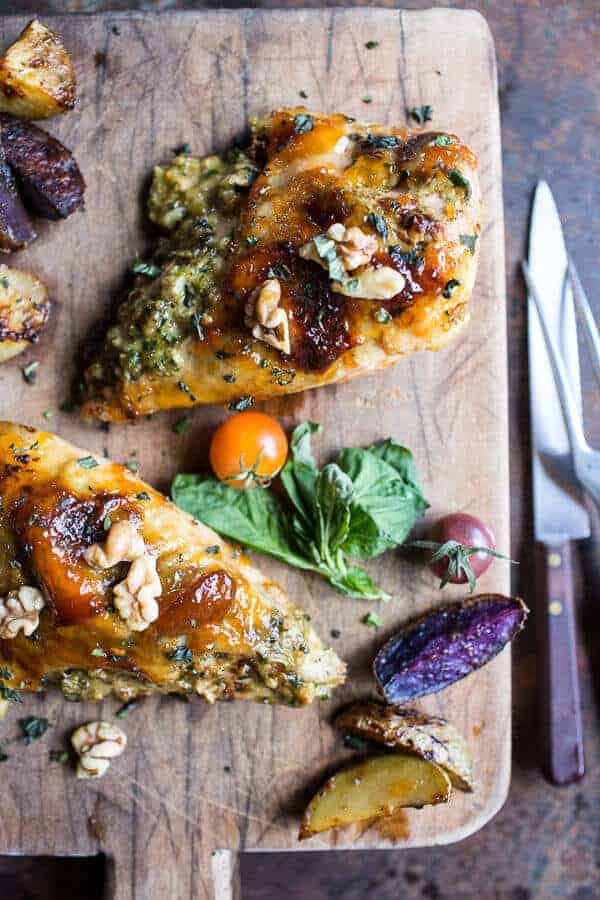 One-Pan Apricot Walnut and Brie Stuffed Chicken Breast with Roasted Potatoes | halfbakedharvest.com @hbharvest