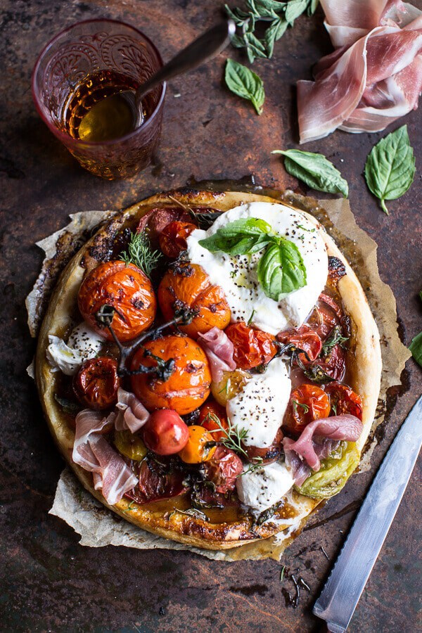 Quick Balsamic Fig Roasted Tomato and Burrata Cheese Tarts | halfbakedharvest.com @hbharvest