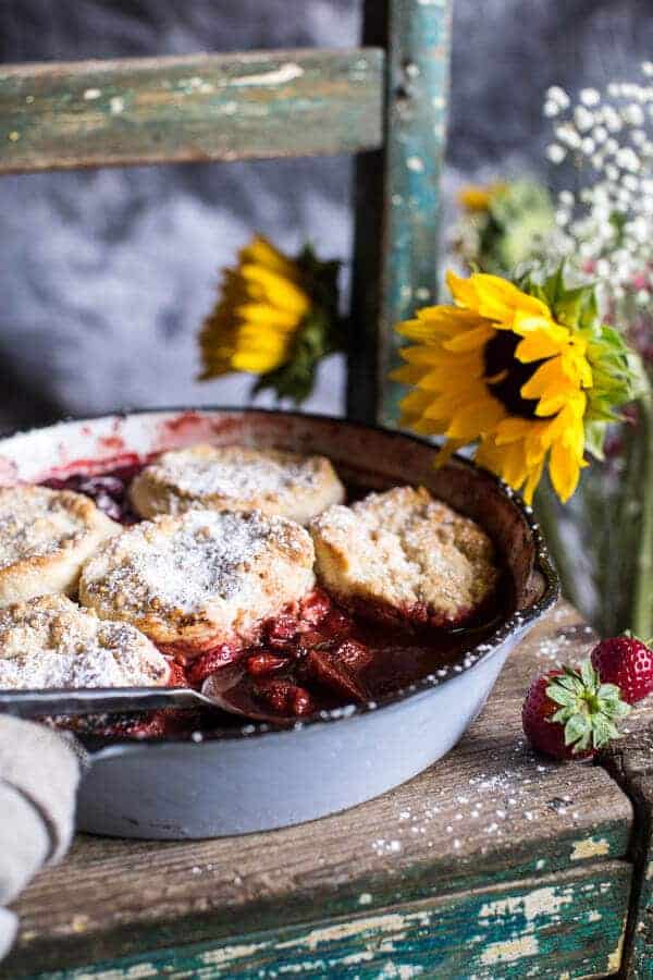 Skillet Strawberry Cobbler with Cream Cheese Swirled Biscuits | halfbakedharvest.com @hbharvest