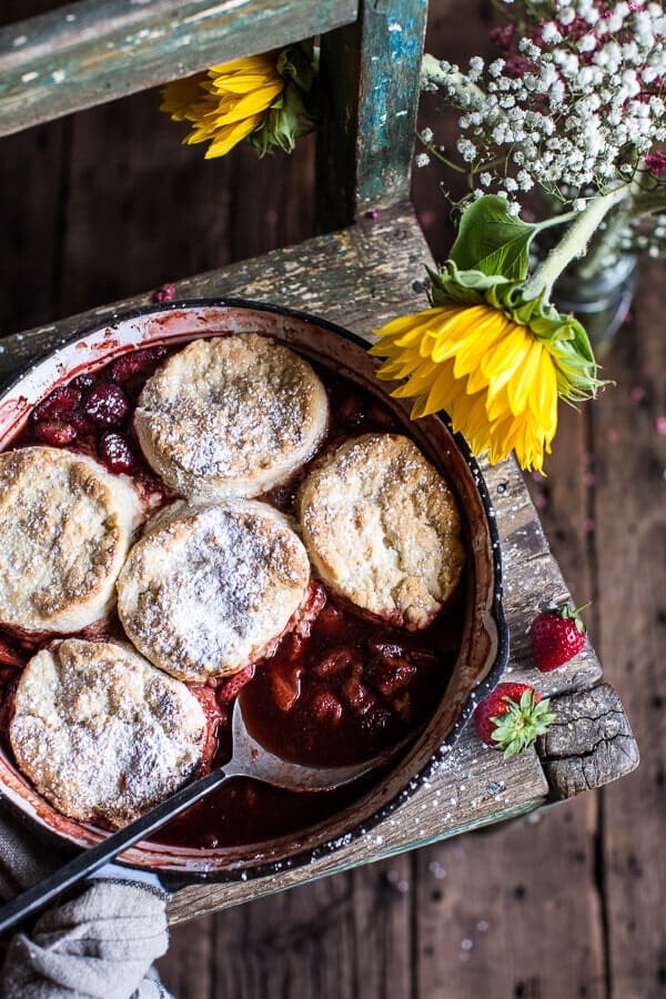 Skillet Strawberry Cobbler with Cream Cheese Swirled Biscuits | halfbakedharvest.com @hbharvest