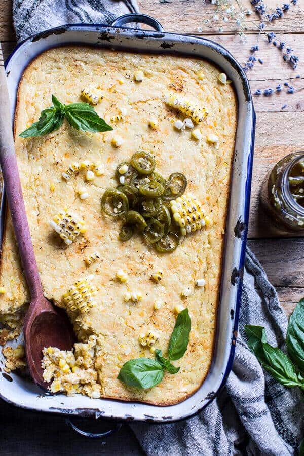 Sweet Kentucky Bourbon Corn Pudding with Candied Jalapeños | halfbakedharvest.com @hbharvest