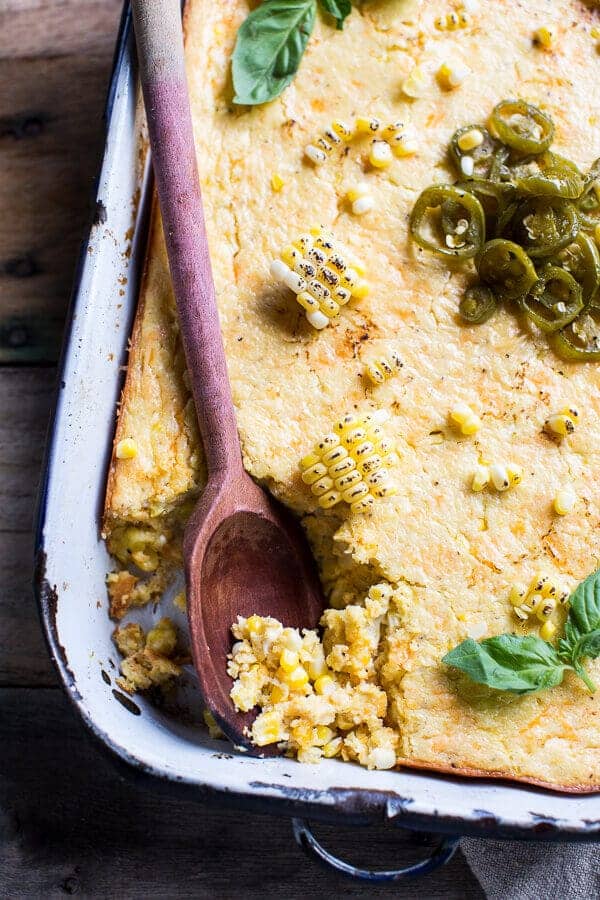 Sweet Kentucky Bourbon Corn Pudding with Candied Jalapeños | halfbakedharvest.com @hbharvest