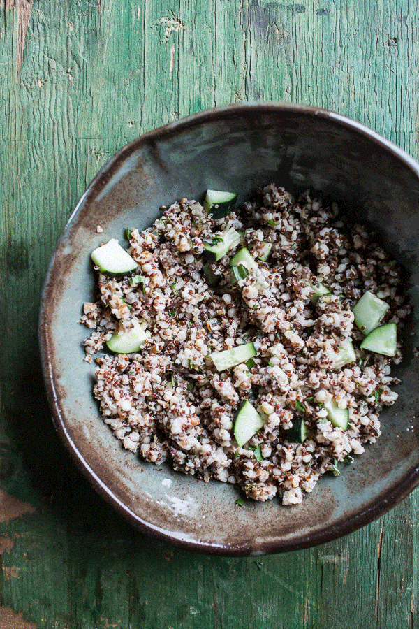 Greek Goddess Grain Bowl with “Fried” Zucchini, Toasted Seeds and Fried Halloumi | halfbakedharvest.com @hbharvest