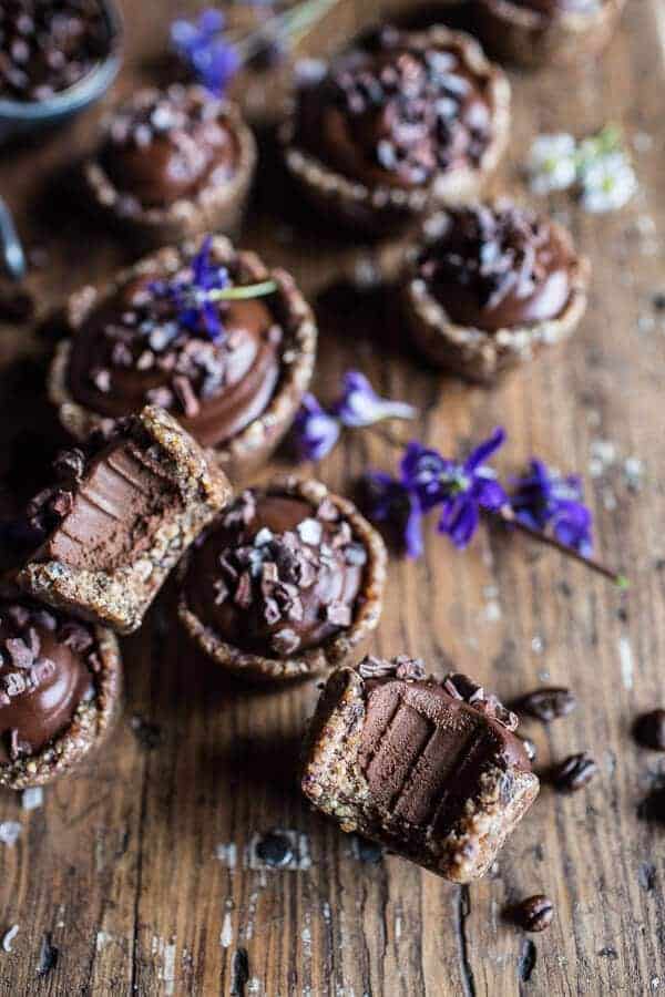 Mini Vegan No-Bake Chocolate Mocha Fudge and Coconut Tarts | halfbakedharvest.com @hbharvest