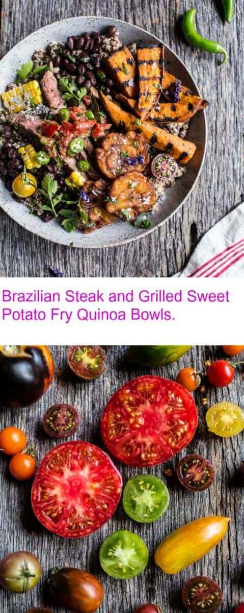Brazilian Steak and Grilled Sweet Potato Fry Quinoa Bowl with Spicy Coconut Tomato Sauce | halfbakedharvest.com @hbharvest