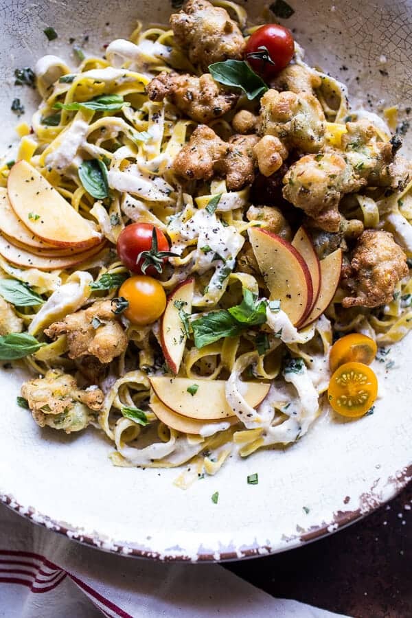 Goat Milk Fettuccine with Spicy Corn Fritters + Sweet Nectarine | halfbakedharvest.com @hbharvest