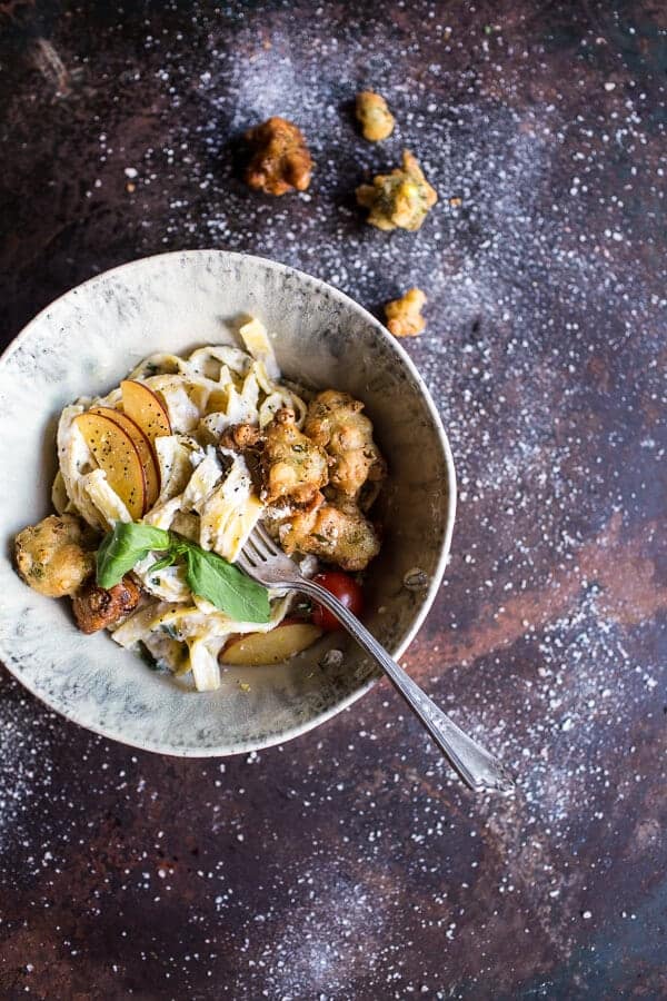 Goat Milk Fettuccine with Spicy Corn Fritters + Sweet Nectarine | halfbakedharvest.com @hbharvest