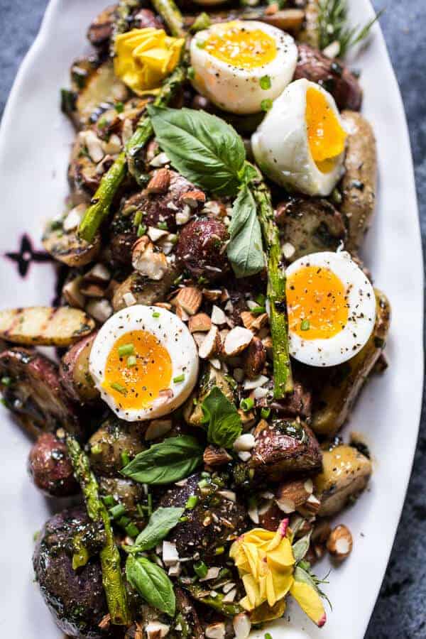 Grilled Potato Salad with Almond-Basil Chimichurri and 7-Minute Eggs | halfbakedharvest.com @hbharvest