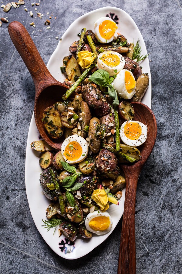 Grilled Potato Salad with Almond-Basil Chimichurri and 7-Minute Eggs | halfbakedharvest.com @hbharvest
