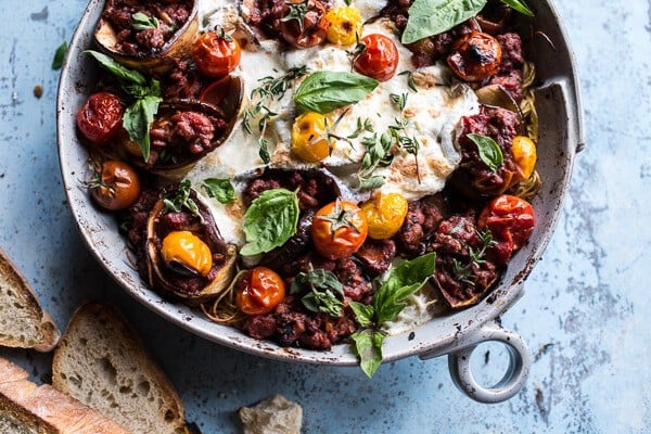 Italian Turkey and Tomato Basil Eggplant Roll Pasta Bake | halfbakedharvest.com @hbharvest