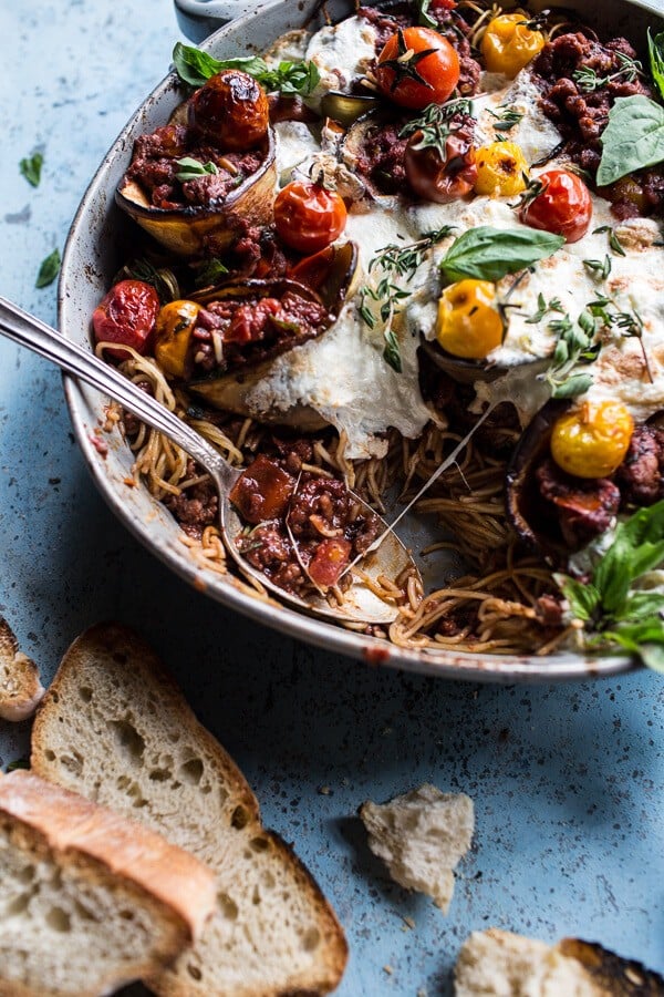 Italian Turkey and Tomato Basil Eggplant Roll Pasta Bake | halfbakedharvest.com @hbharvest