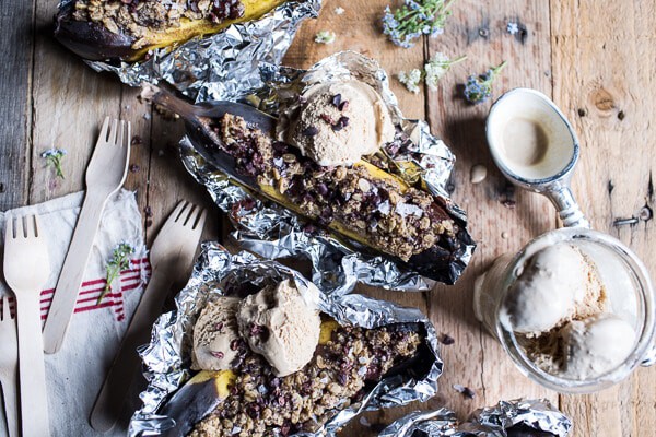 Oatmeal Chocolate Chunk Cookie Stuffed Campfire Bananas | halfbakedharvest.com @hbharvest