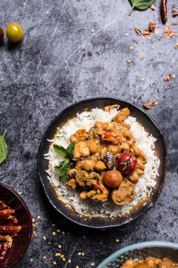 Simple Almond Chicken, Chickpea and Eggplant Curry | halfbakedharvest.com @hbharvest