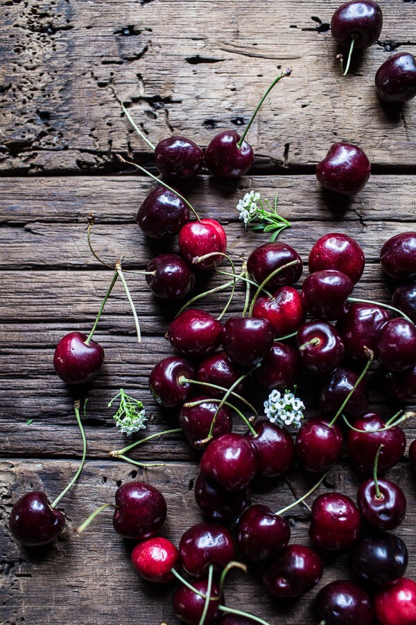 Smoked Ancho Chile Salted Steaks with Drunken Burst Sweet Cherries + Burrata | @hbharvest