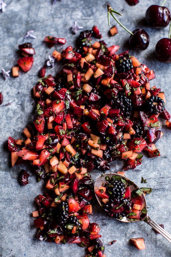 Summer Fruit Salsa and Pesto Hummus | halfbakedharvest.com @hbharvest