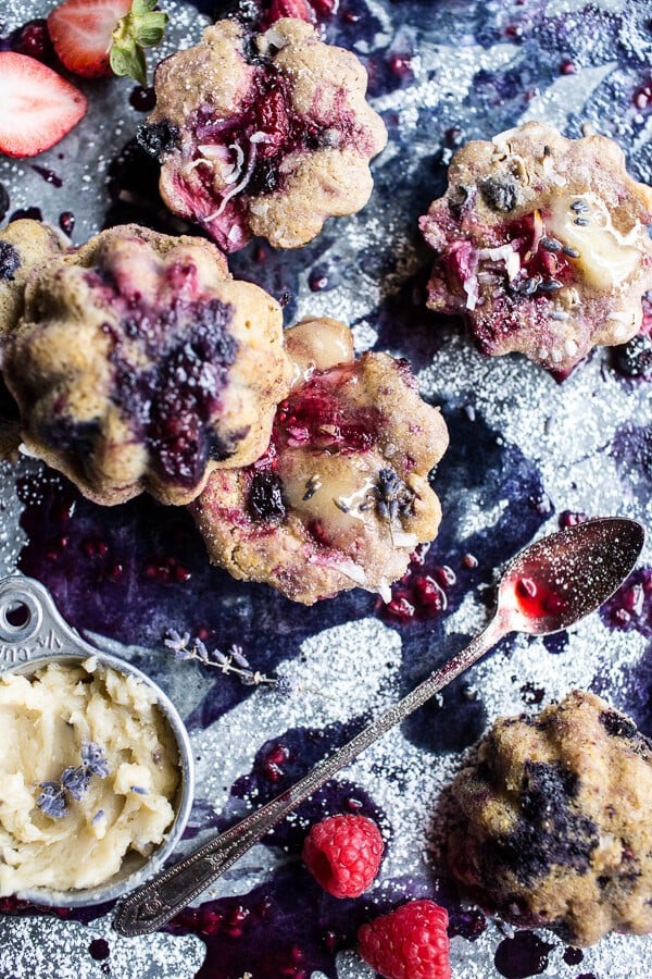 Baked Mixed Berry Coconut Cornbread Muffins | halfbakedharvest.com @hbharvest
