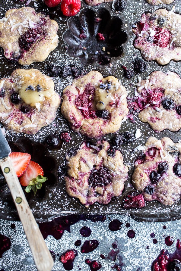 Baked Mixed Berry Coconut Cornbread Muffins | halfbakedharvest.com @hbharvest