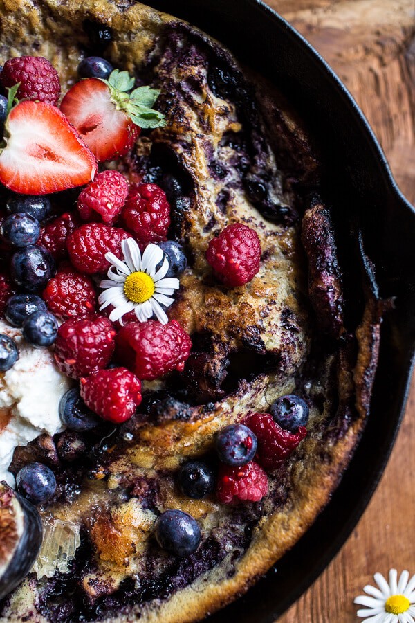Blueberry Chamomile Dutch Baby with Honeycomb Ricotta | halfbakedharvest.com @hbharvest