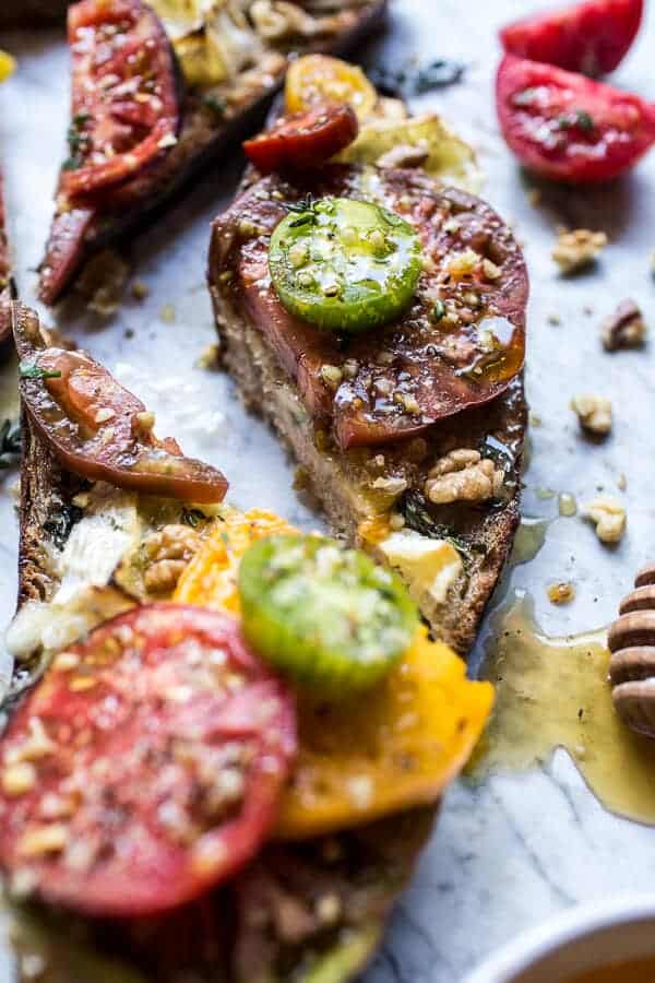 Buttered Brie and Heirloom Tomato Toast with Honey, Thyme + Walnuts | halfbakedharvest.com @hbharvest