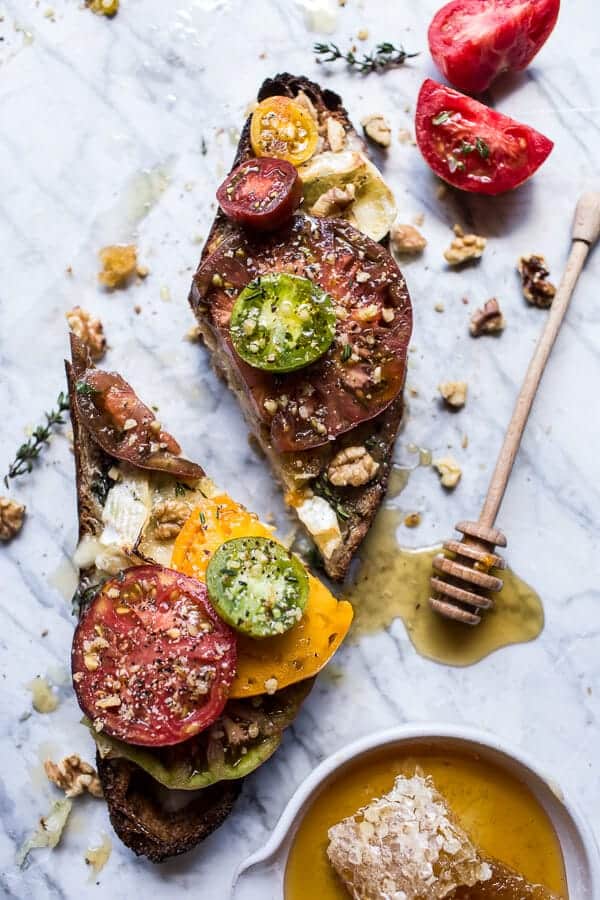 Buttered Brie and Heirloom Tomato Toast with Honey, Thyme + Walnuts | halfbakedharvest.com @hbharvest