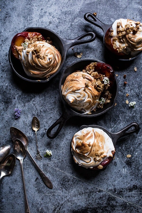 Mini Bourbon Caramelized Peach Baked Alaska with Butter Pecan Ice Cream | halfbakedharvest.com @hbharvest