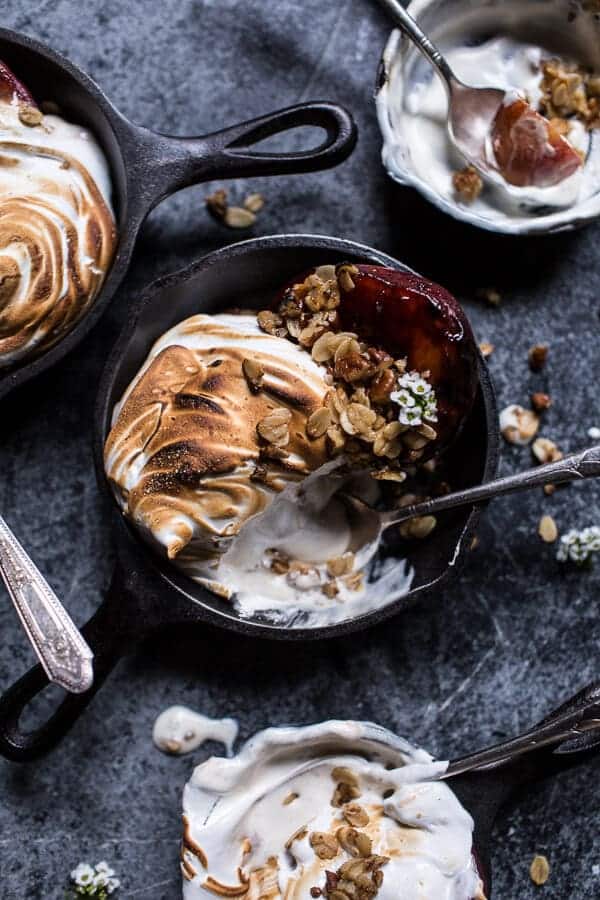 Mini Bourbon Caramelized Peach Baked Alaska with Butter Pecan Ice Cream | halfbakedharvest.com @hbharvest