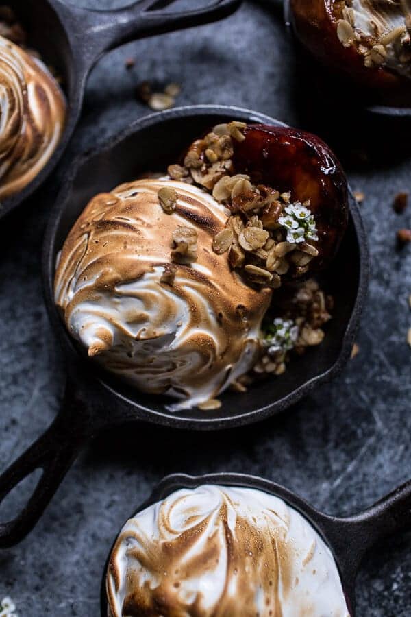Mini Bourbon Caramelized Peach Baked Alaska with Butter Pecan Ice Cream | halfbakedharvest.com @hbharvest