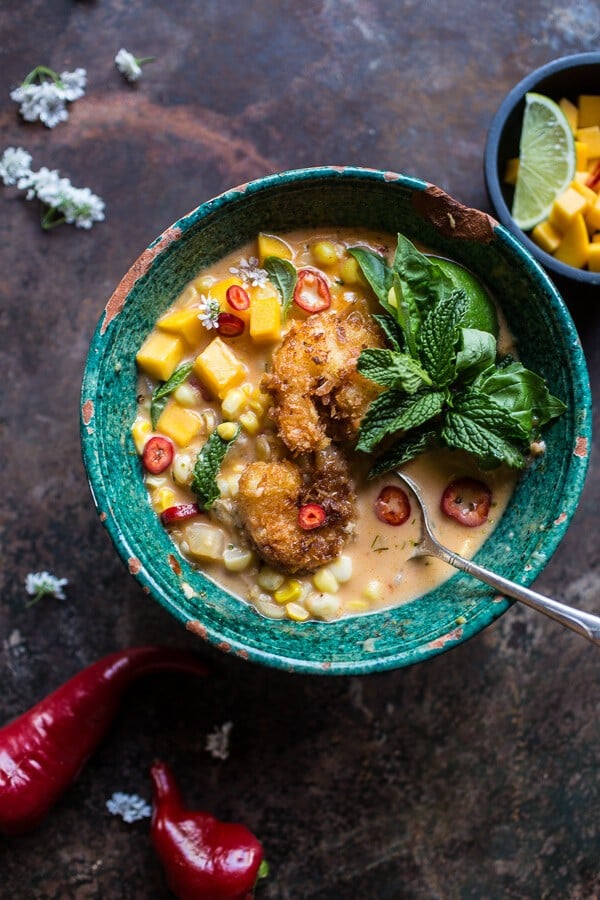 Thai Chile Corn Chowder with Coconut Fried Shrimp | halfbakedharvest.com @hbharvest