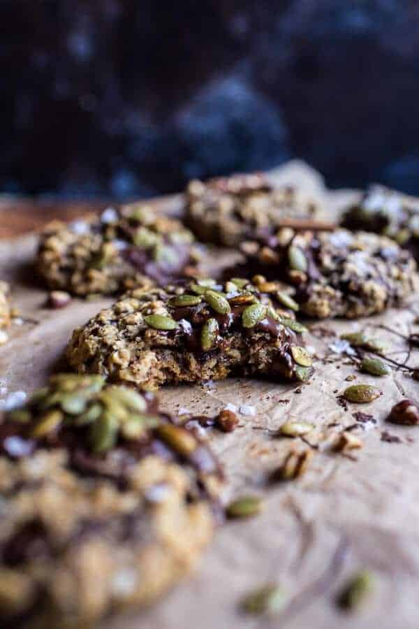 Harvest Oatmeal Chocolate Chunk Cookies with Salted Toasted Pepitas | halfbakedharvest.com @hbharvest