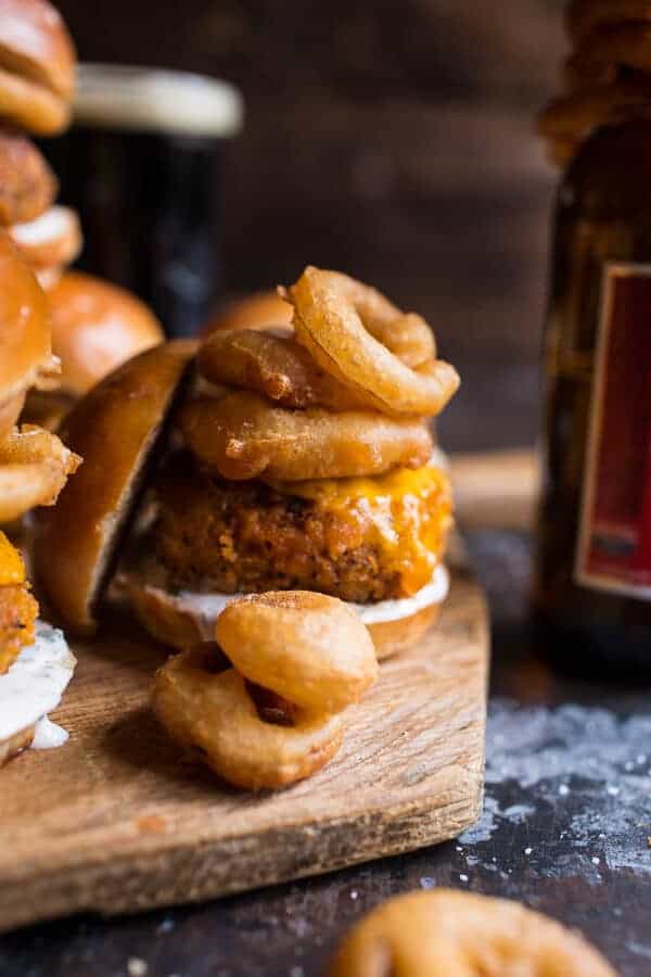 Kickin' Cajun Chicken Sliders with Beer Battered Onion Rings | halfbakedharvest.com @Hbharvest