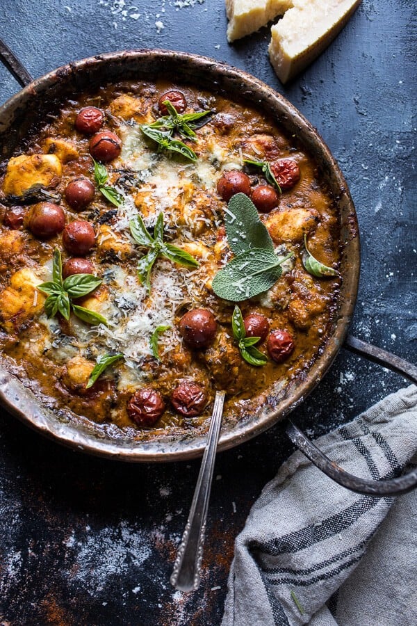 One-Pan Spinach and Cheese Gnocchi with Roasted Garlic Tomato Cream Sauce | halfbakedharvest.com @hbharvest