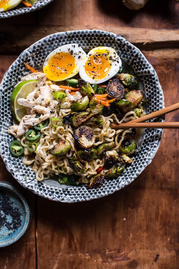 30 Minute Chicken Ramen with Miso Roasted Brussels Sprouts + Ginger Butter | halfbakedharvest.com @hbharvest