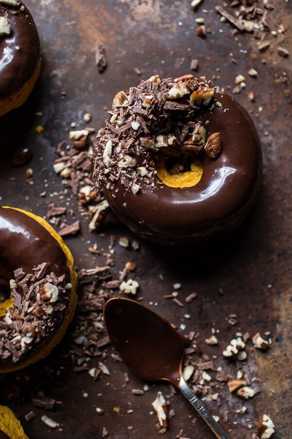 Baked Buttermilk Pumpkin Doughnuts with Hot Cocoa Glaze | halfbakedharvest.com @hbharvest