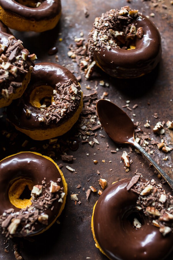 Baked Buttermilk Pumpkin Doughnuts with Hot Cocoa Glaze | halfbakedharvest.com @hbharvest