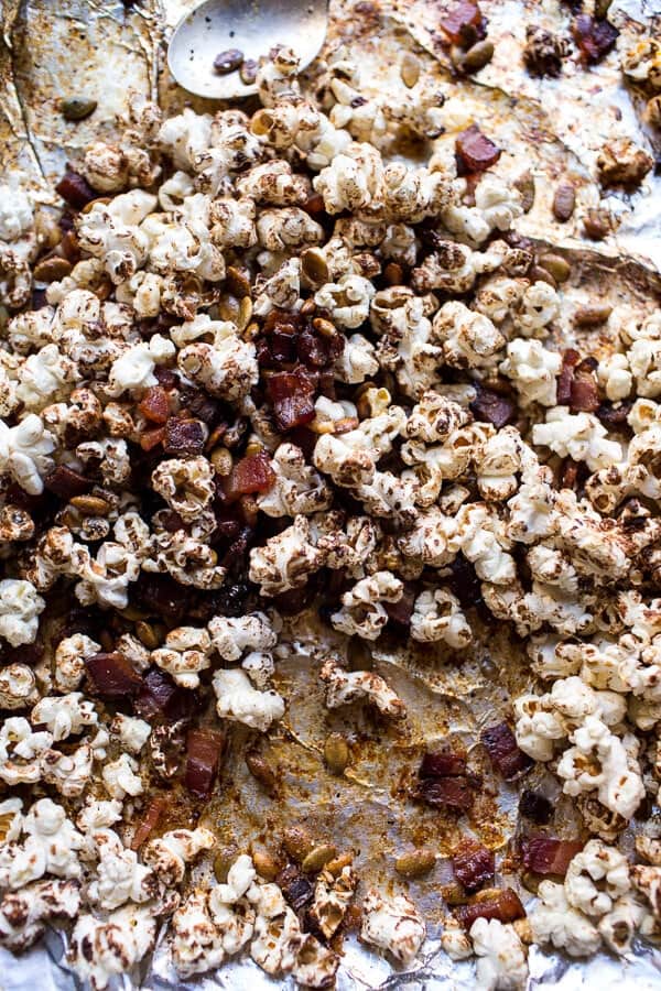 Smoky Pumpkin Beer and Cheddar Potato Soup with Candied Bacon Popcorn | halfbakedharvest.com @hbharvest