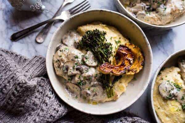 45-Minute Truffled Mushroom Chicken with Polenta + Roasted Broccolini | halfbakedharvest.com @hbharvest