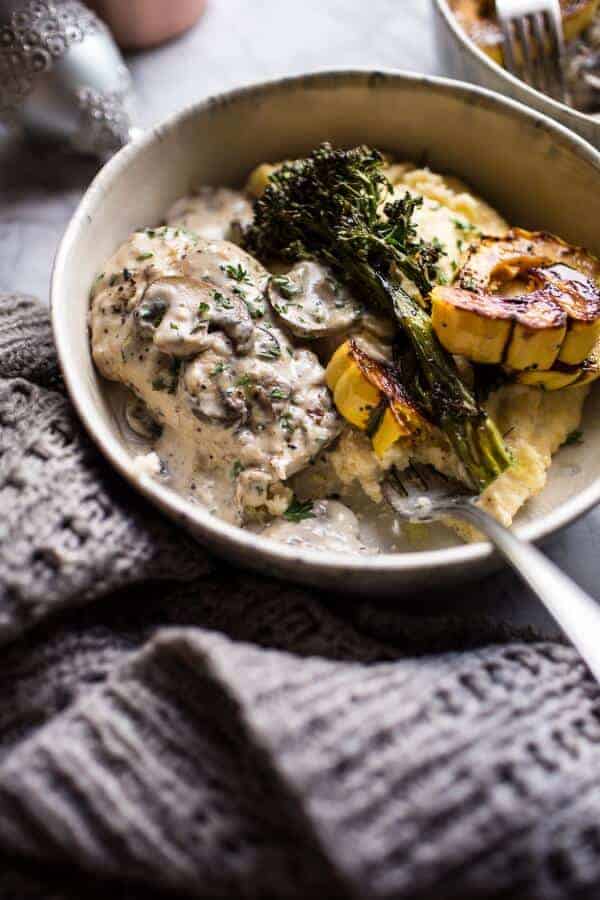 45-Minute Truffled Mushroom Chicken with Polenta + Roasted Broccolini | halfbakedharvest.com @hbharvest