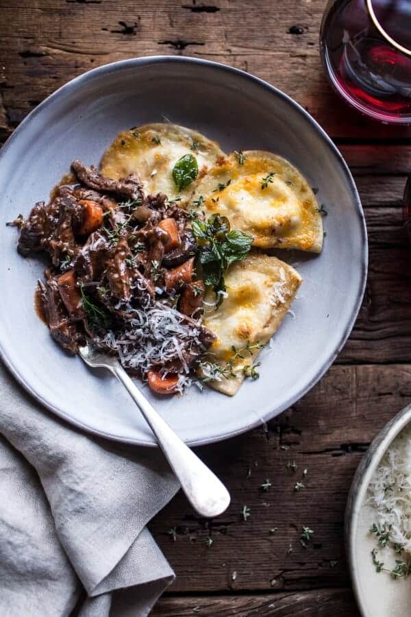 Crockpot Braised Red Wine Short Ribs with Cheddar Potato Perogies | halfbakedharvest.com @hbharvest