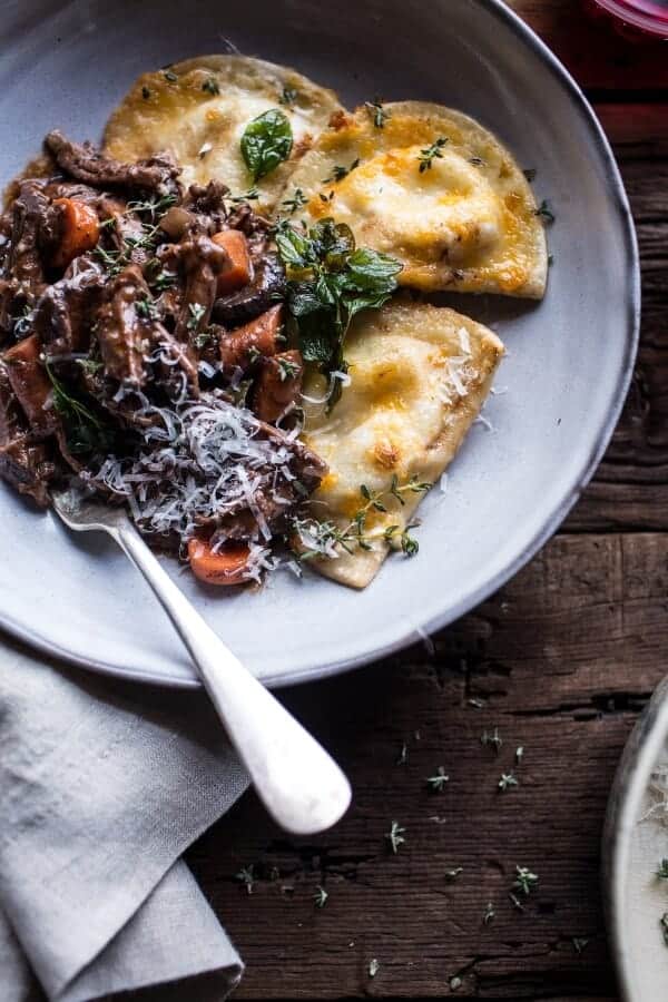 Crockpot Braised Red Wine Short Ribs with Cheddar Potato Perogies | halfbakedharvest.com @hbharvest