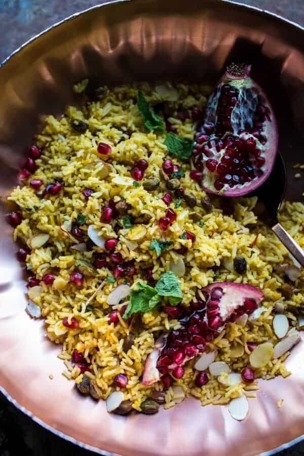 Crockpot Honey Harissa Chicken with Chickpeas, Feta and Jeweled Pomegranate Rice | halfbakedharvest.com @hbharvest