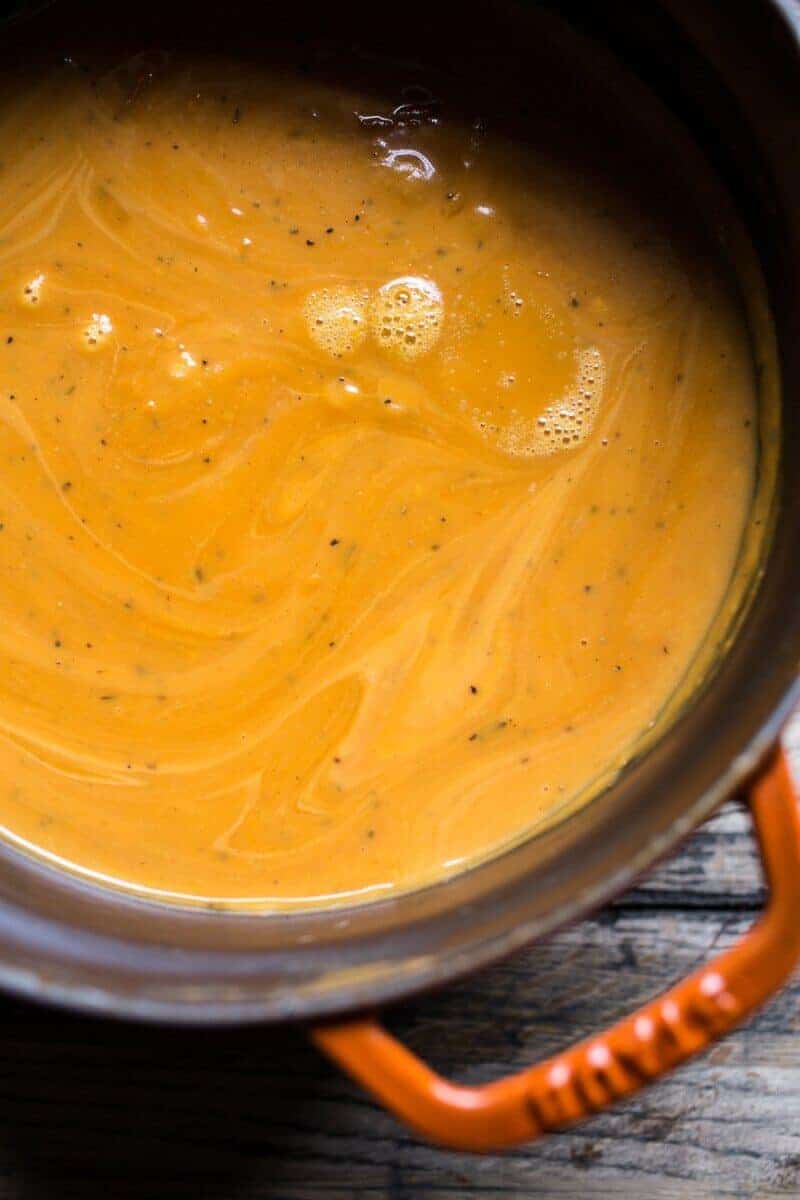 Maple Cream Sweet Potato Soup with Cheddar Cinnamon Sugar Twist | halfbakedharvest.com @hbharvest