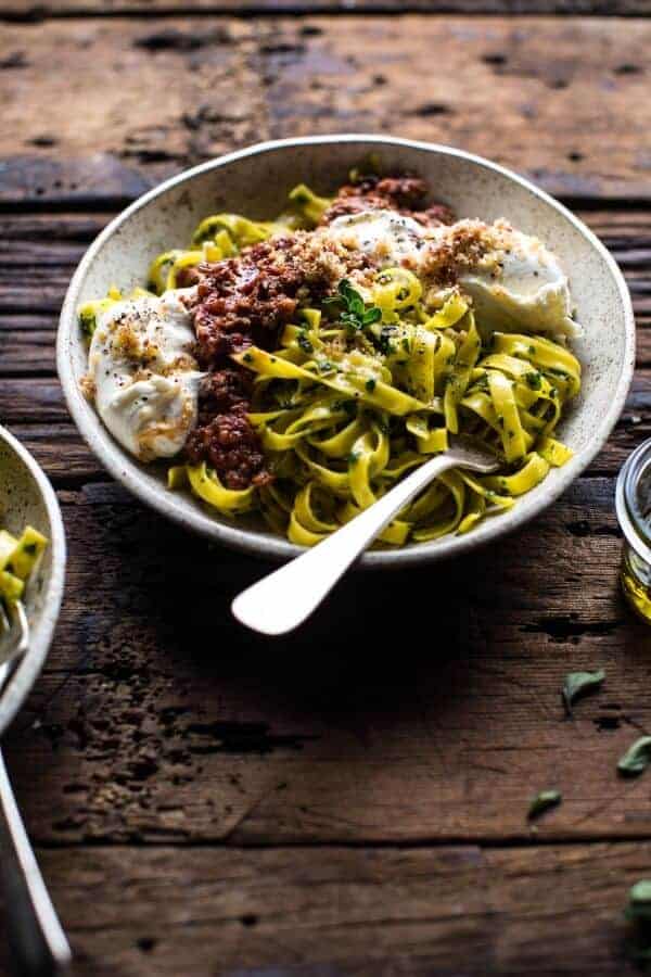 Chorizo Bolognese Pasta with Sourdough Pangrattato + Burrata | halfbakedharvest.com @hbharvest