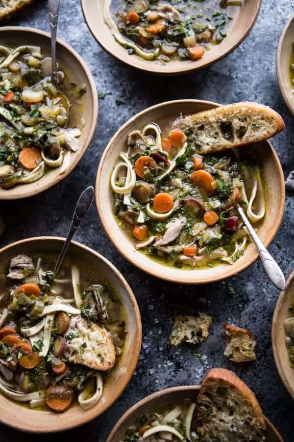Winter Vegetable Chicken Noodle Soup with Asiago Crostini | halfbakedharvest.com @hbharvest
