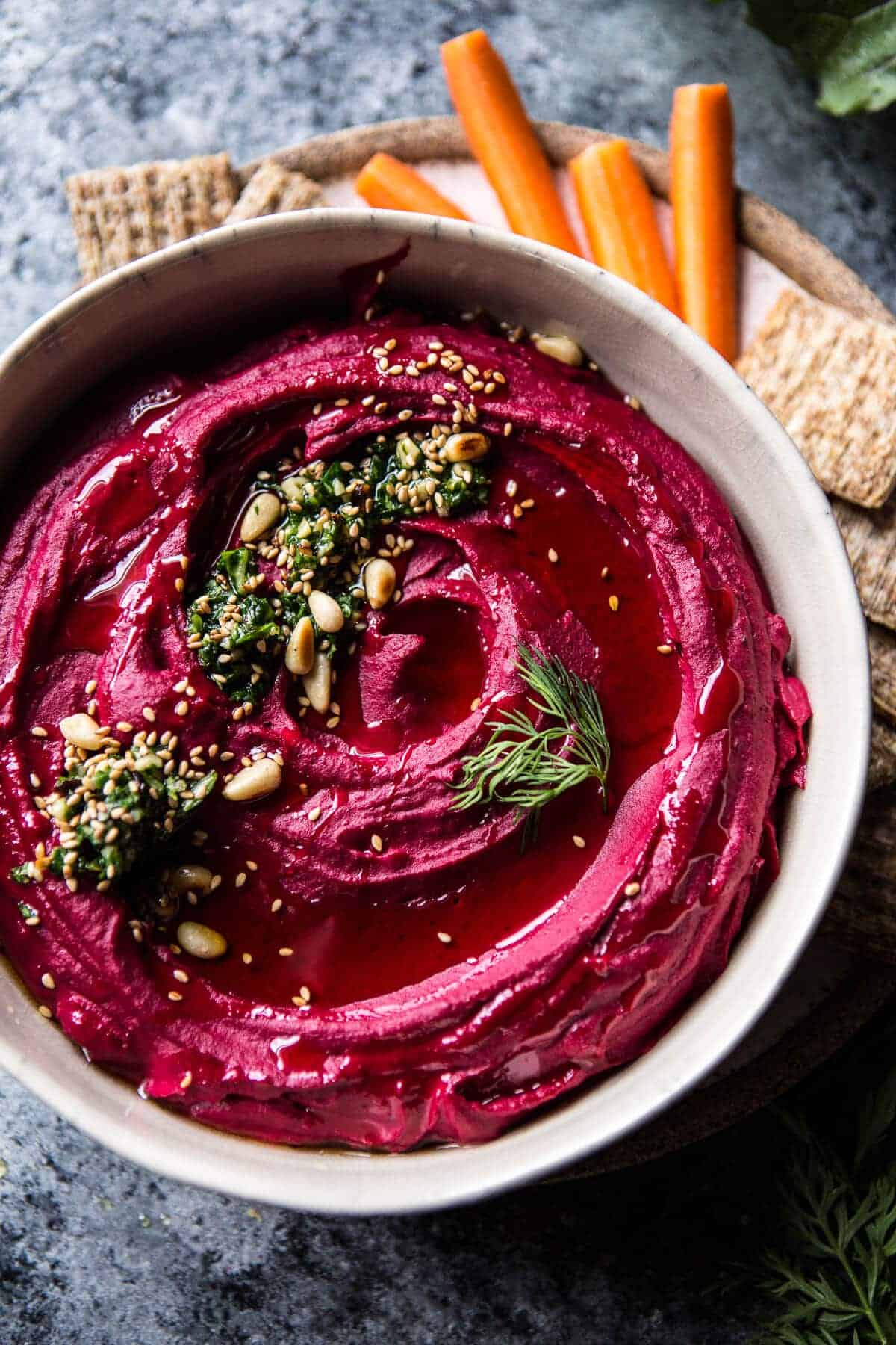 Roasted Beet Hummus (VIDEO) | halfbakedharvest.com @hbharvest