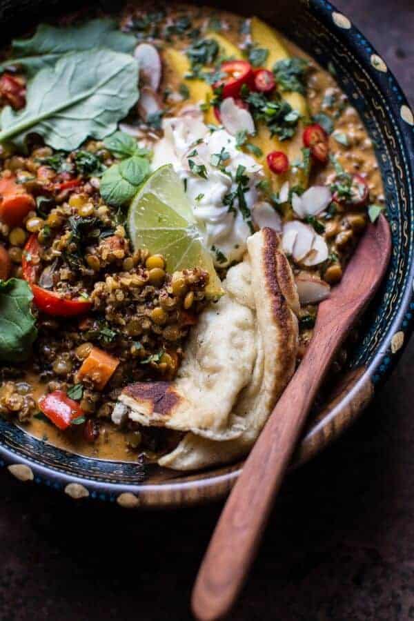Simple Coconut Quinoa and Lentil Curry with Lime Mango | halfbakedharvest.com @hbharvest