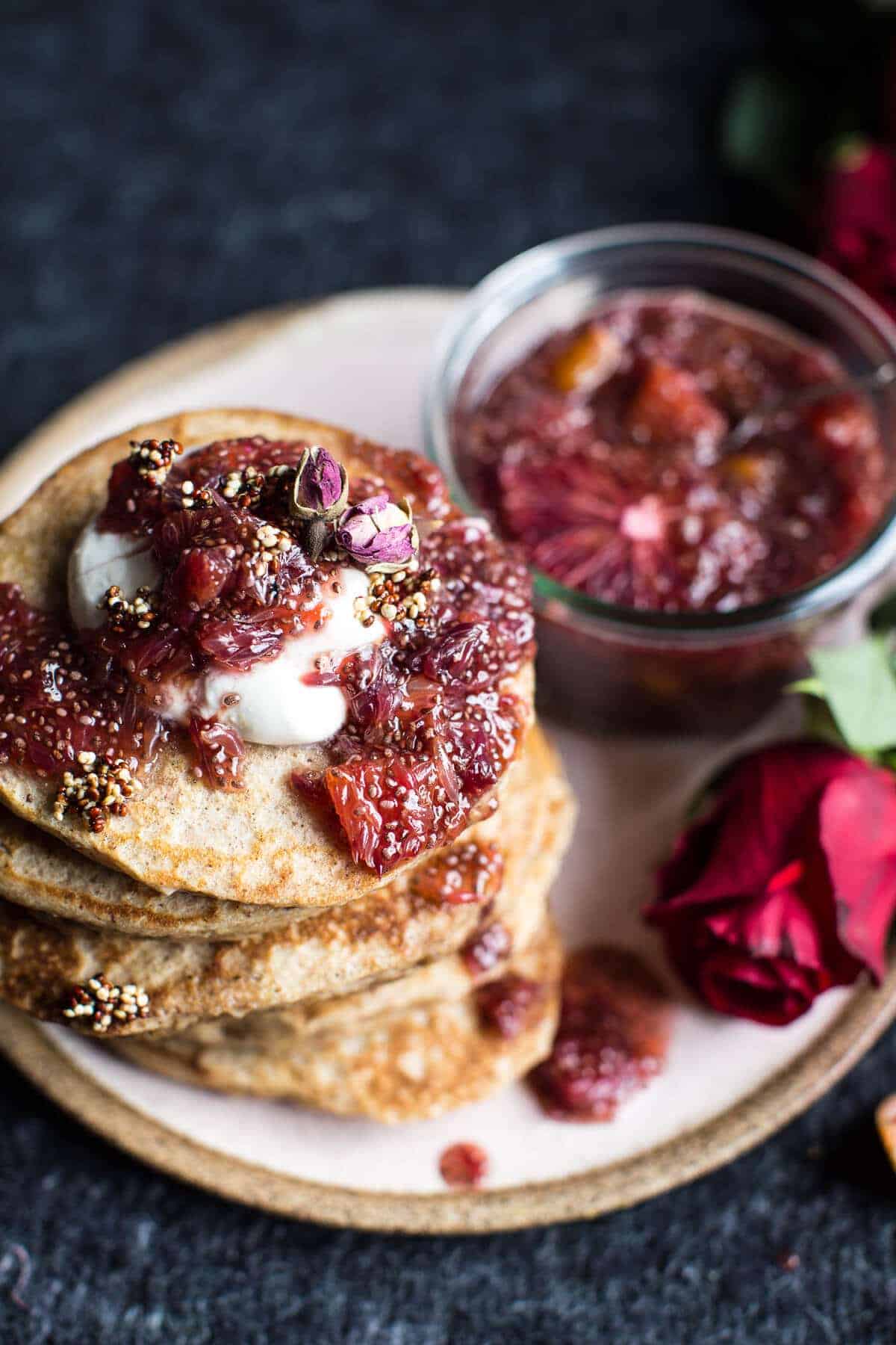 Coconut Quinoa Pancakes with Citrus Whipped Ricotta and Rosy Blood Orange Jam | halfbakedharvest.com @hbharvest