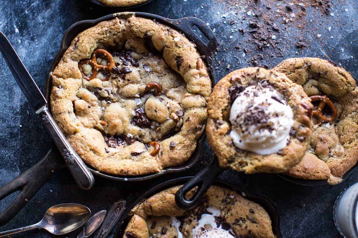 Secret Ingredient Peanut Butter Stuffed Chocolate Chip Skillet Cookie | halfbakedharvest.com @hbharvest