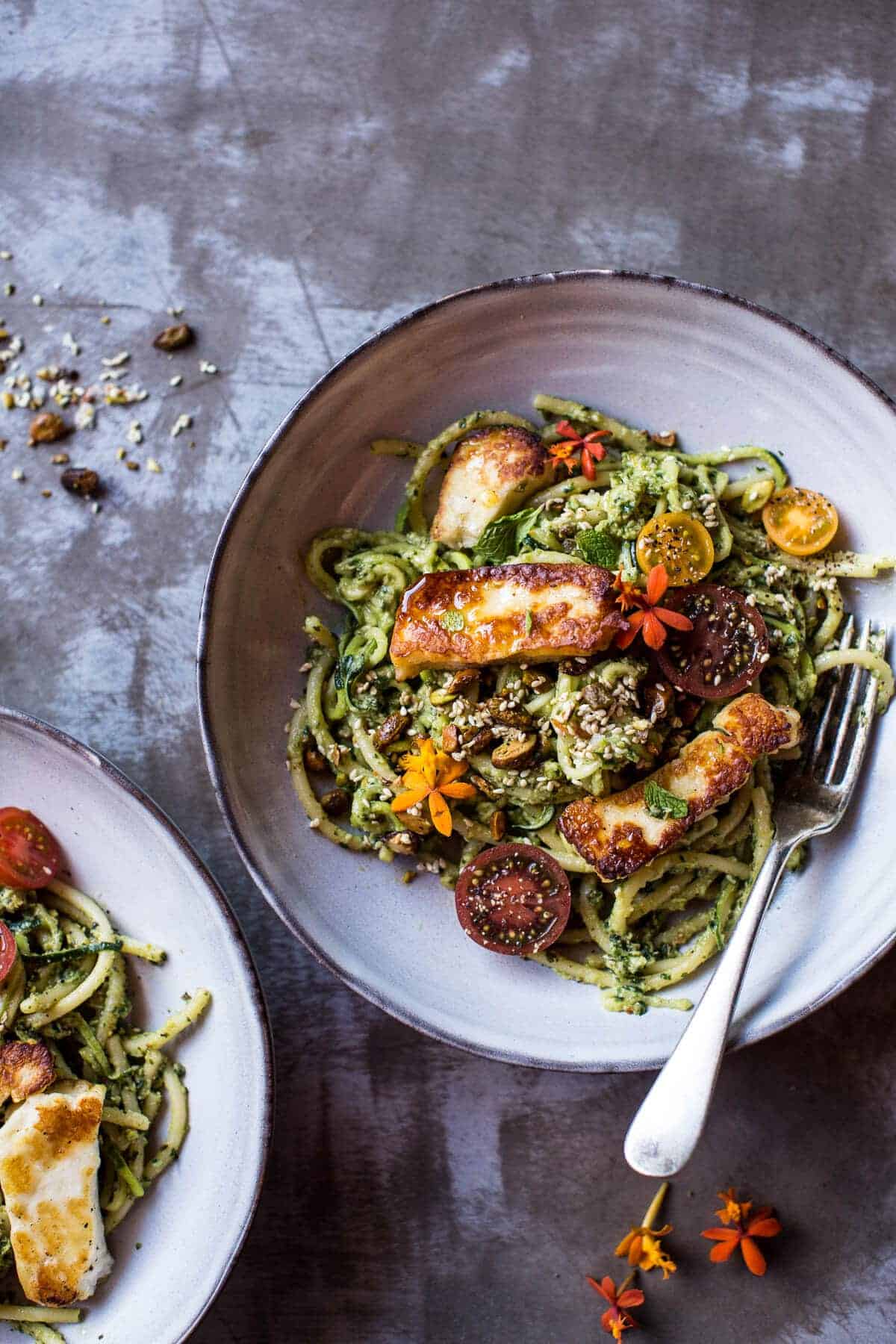  Green Goddess Zucchini Pasta with Fried Halloumi | halfbakedharvest.com @hbharvest