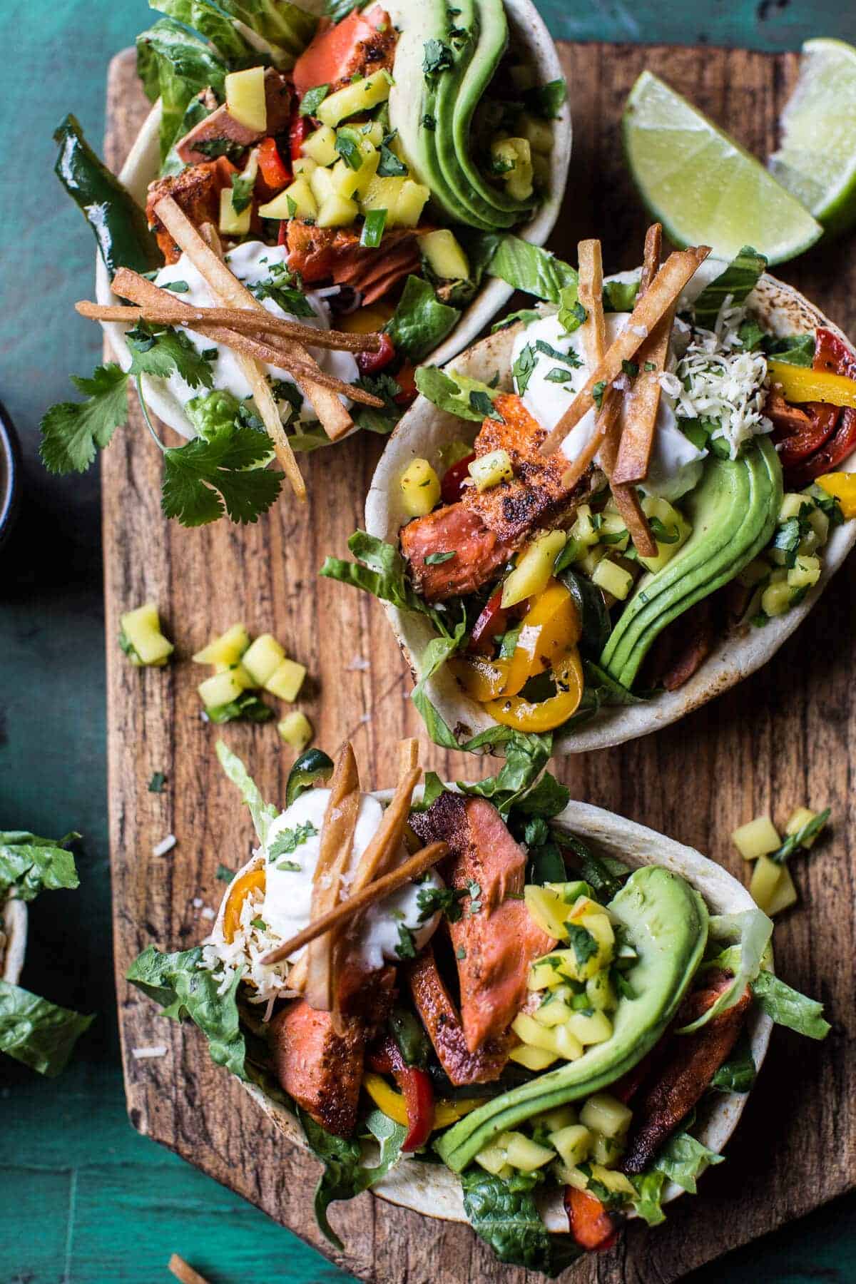 Salmon Fajita Salad Boats | halfbakedharvest.com @hbharvest