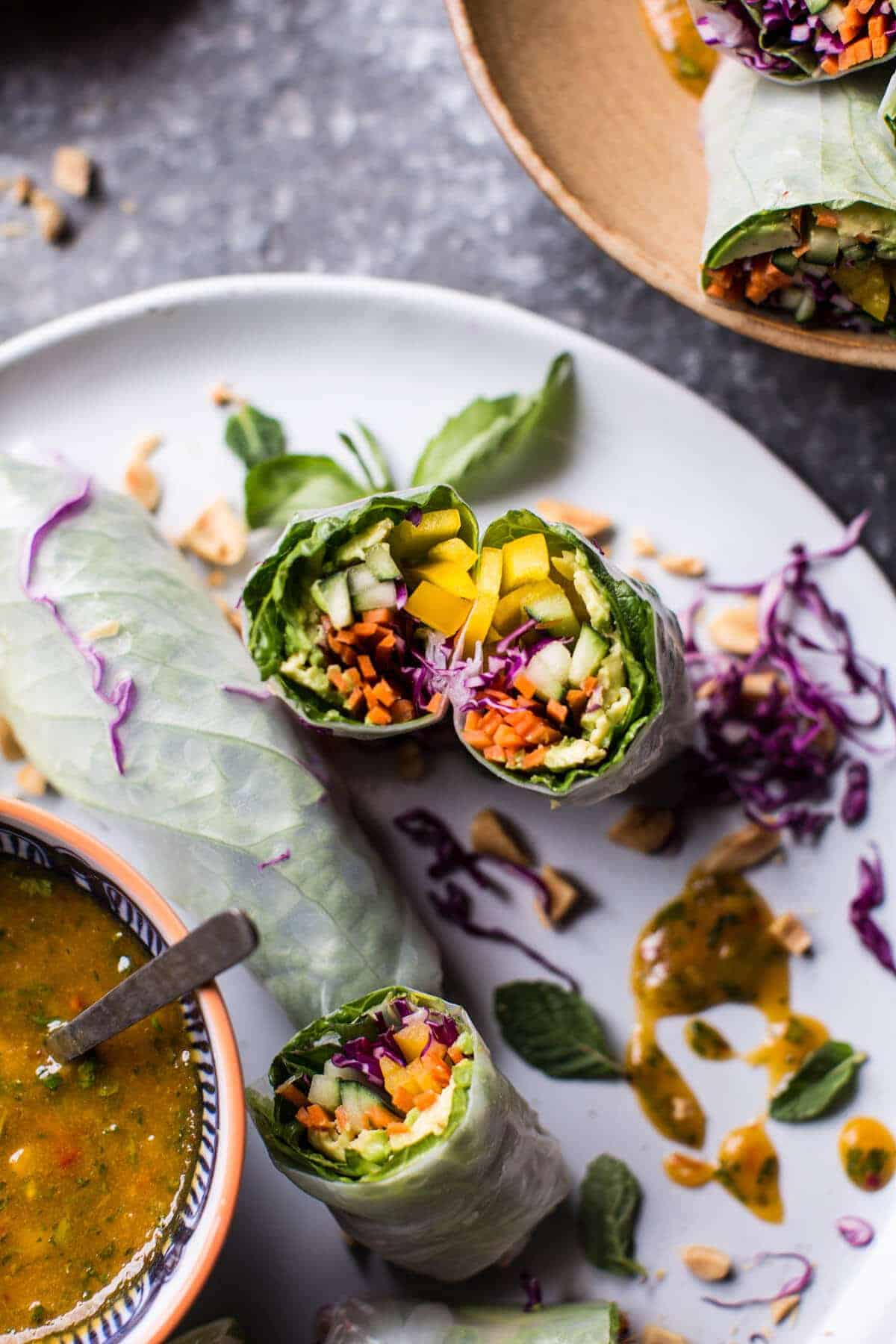 Avocado Veggie Spring Rolls with Sweet Thai Mango Sauce | halfbakedharvest.com @hbharvest